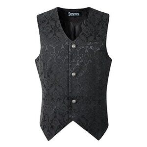 Men's Waistcoat Vest Black Brocade Gothic Steampunk VTG USA